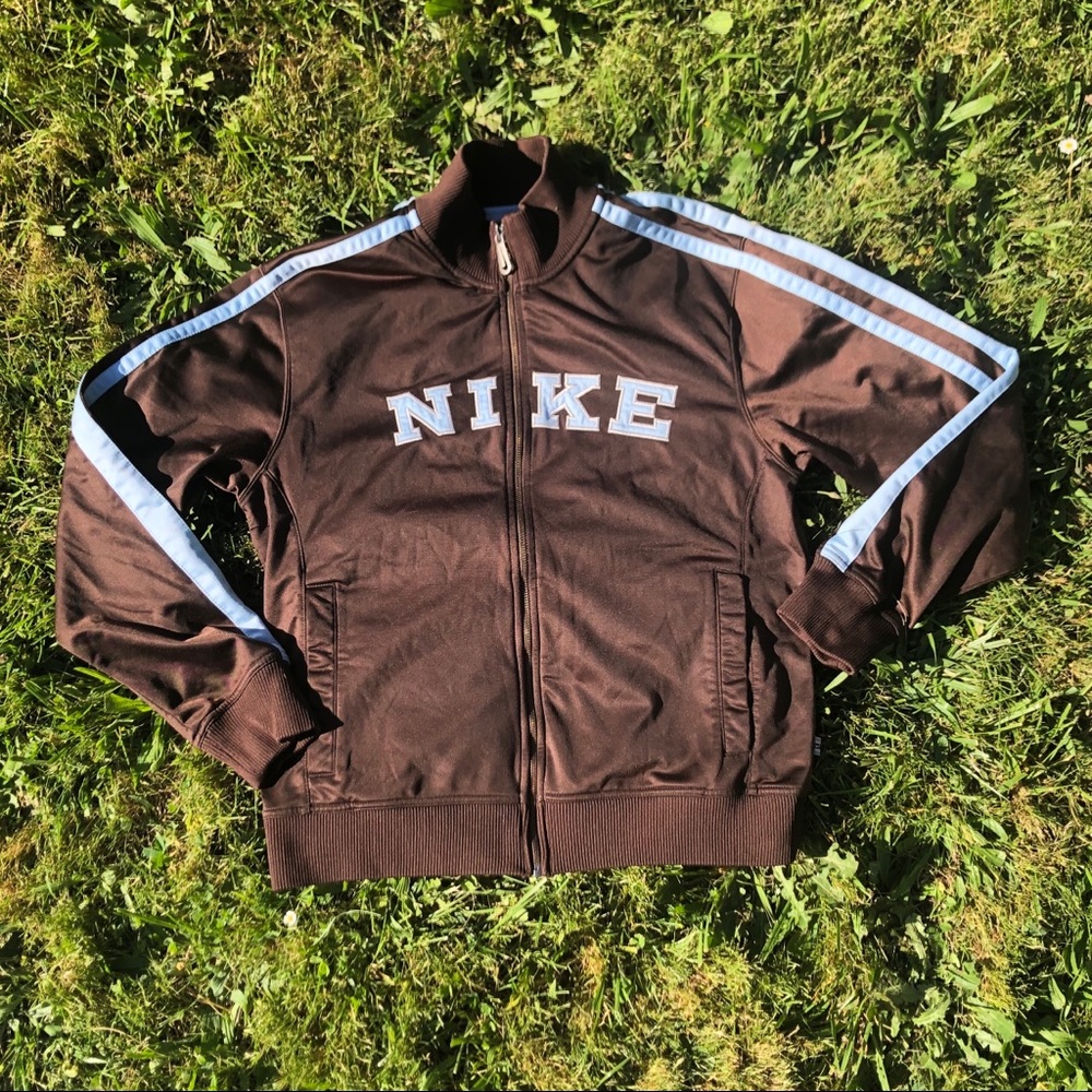💙 Vintage Nike brown and blue satin bomber jacket